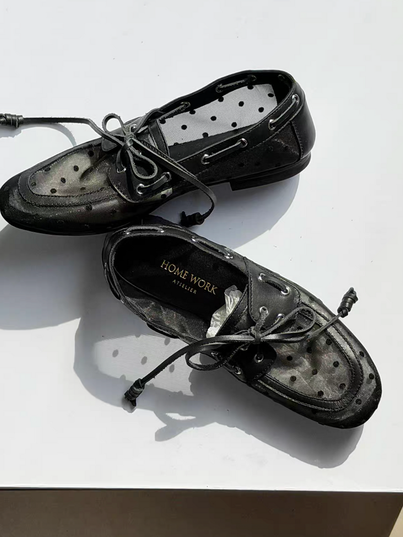 Made in Paris Italian calf skin docking sheer dottie lacing shoes 8