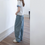 Thumbnail: High waisted acid washed denim straight pants