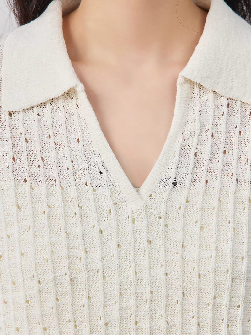 Crochet ivory cotton linen flutter sleeves crochet polo vest 7