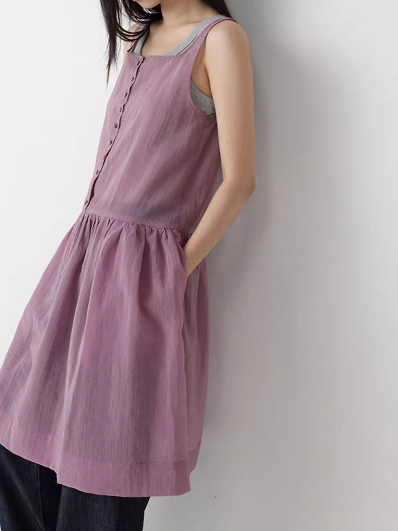 Artisanal poly rayon square neck matching dress with side pockets 3