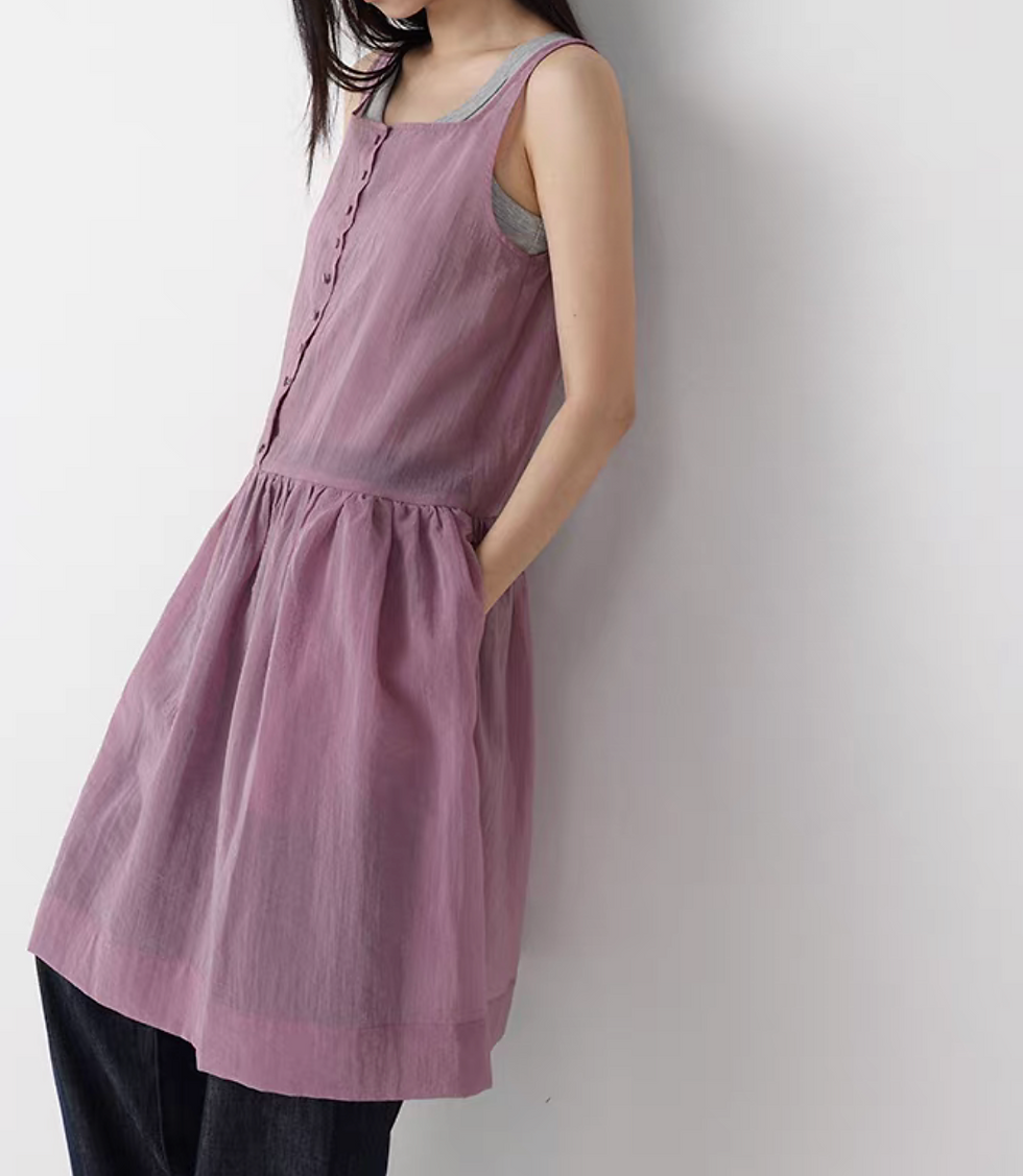 Thumbnail: Artisanal poly rayon square neck matching dress with side pockets