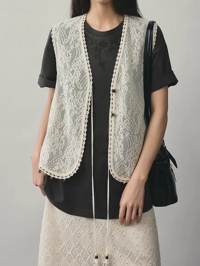 Lace tassels ivory crochet vest 2