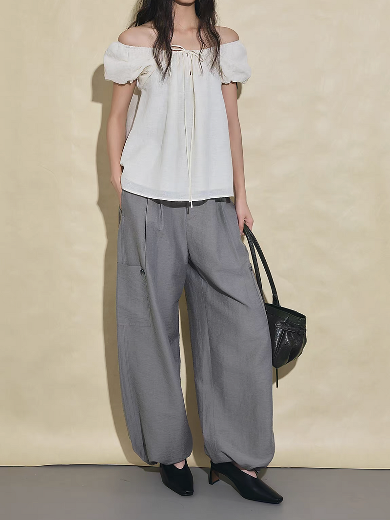 Silver grey lyocell linen rayon taper two way cargo pants 11