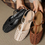 Thumbnail: T strap weaved calf leather sandals