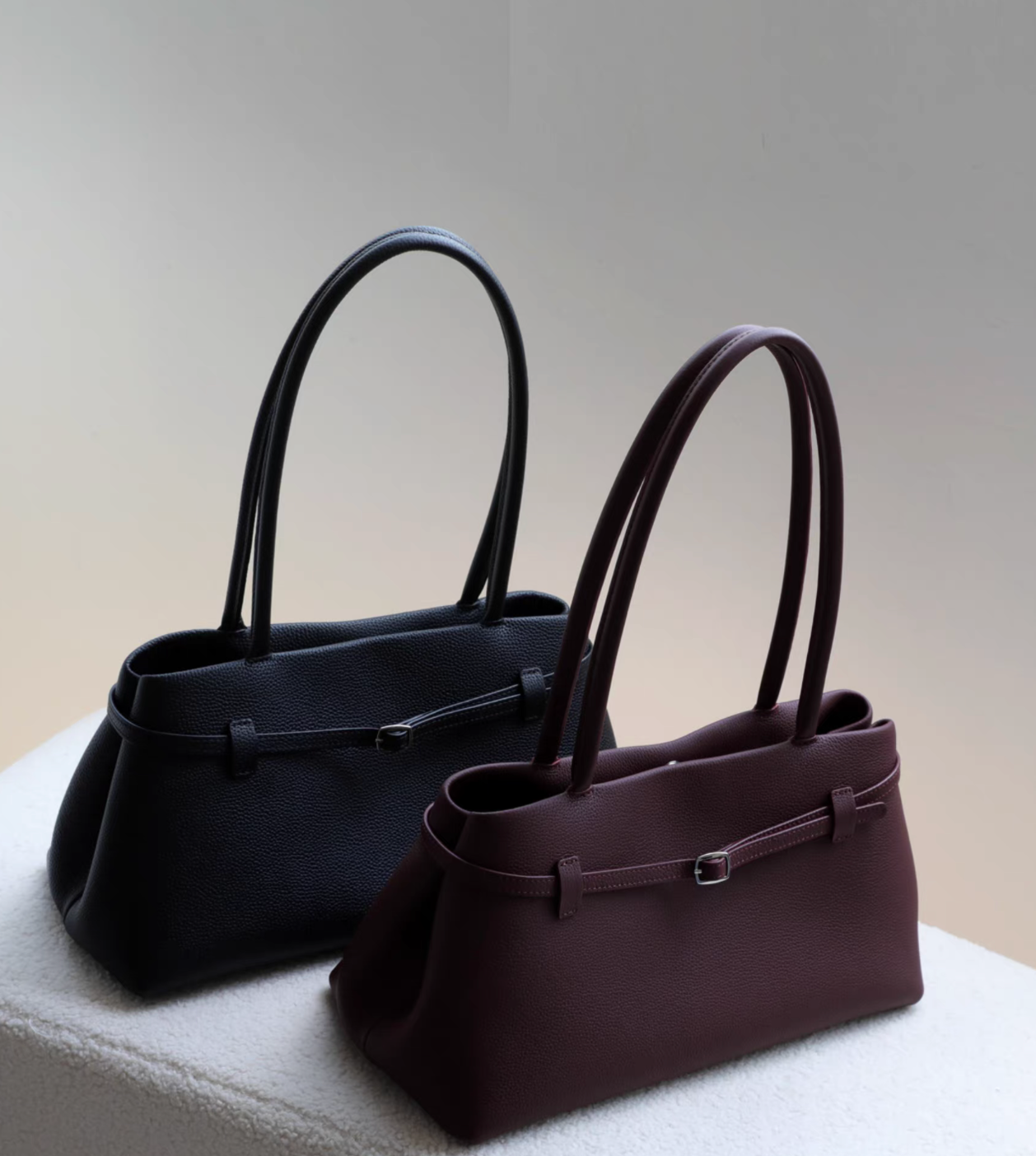 Grain calf leather thin buckle strap shoulder + handle totebag