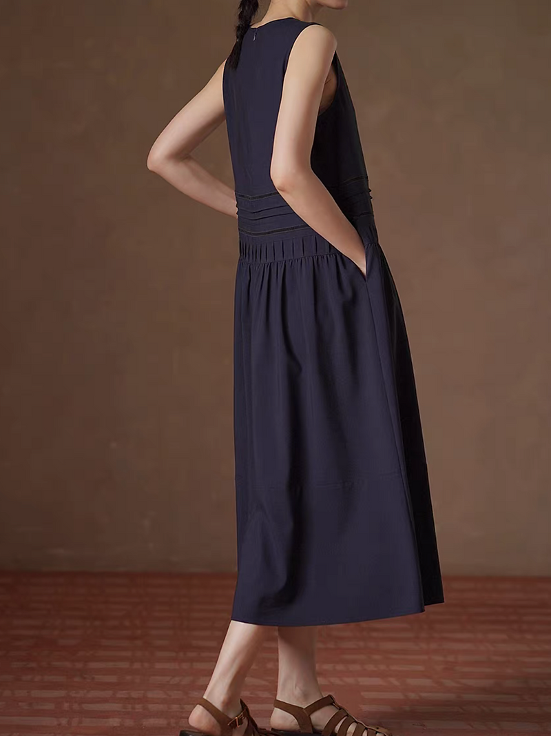 Navy lyocell rayon sheer stripes sleeveless maxi dress 7