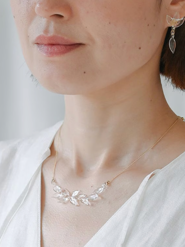 Handmade Hario yureha Maako Kido leafy glass necklace 7