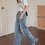 Thumbnail: Acid washed denim distressed straight cut pants