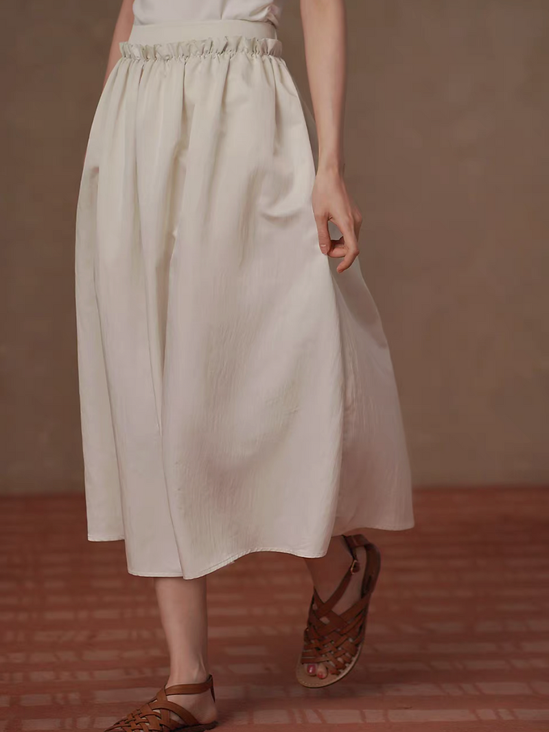 Elasticated waistband docking side zipper lined ivory pearl color skirt 5