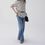 Thumbnail: Grey beige striped belted cotton mid length shirt with elasticated waistband