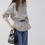 Thumbnail: Grey beige striped belted cotton mid length shirt with elasticated waistband