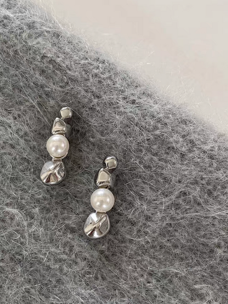 Engraved beads 925 silver alloy plastic pearl earrings