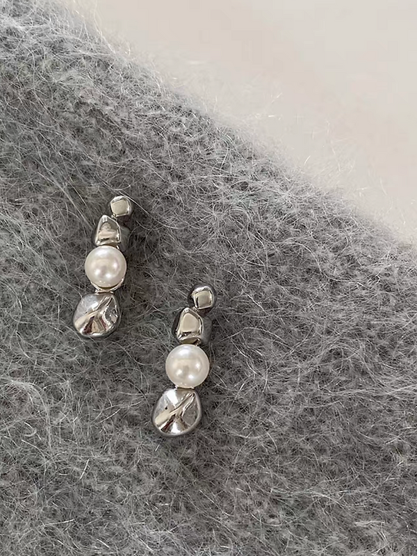 Engraved beads 925 silver alloy plastic pearl earrings