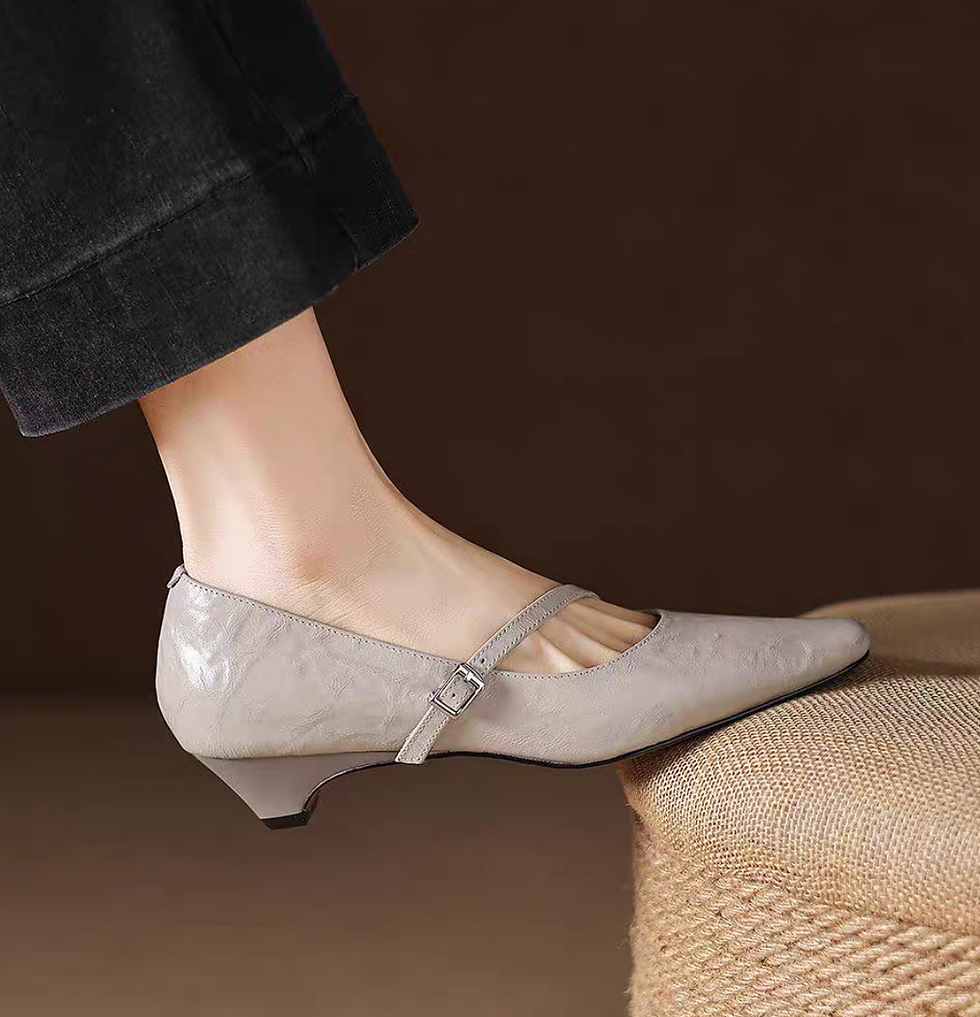 Thumbnail: Lambskin diagonal strap pointy Mary Janes