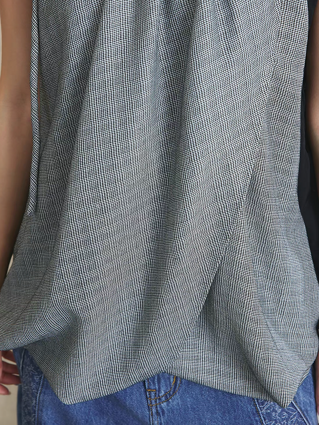 Checker halter shoulder drawstring poly rayon checker puff camisole 9