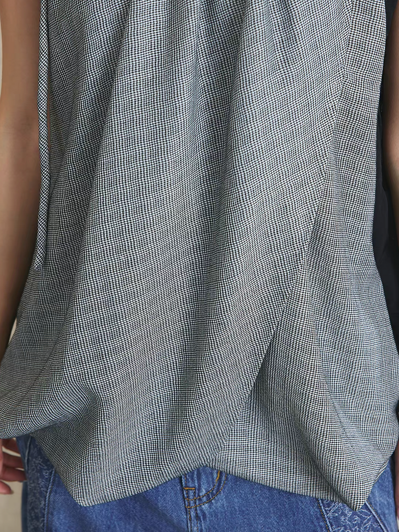 Checker halter shoulder drawstring poly rayon checker puff camisole 9