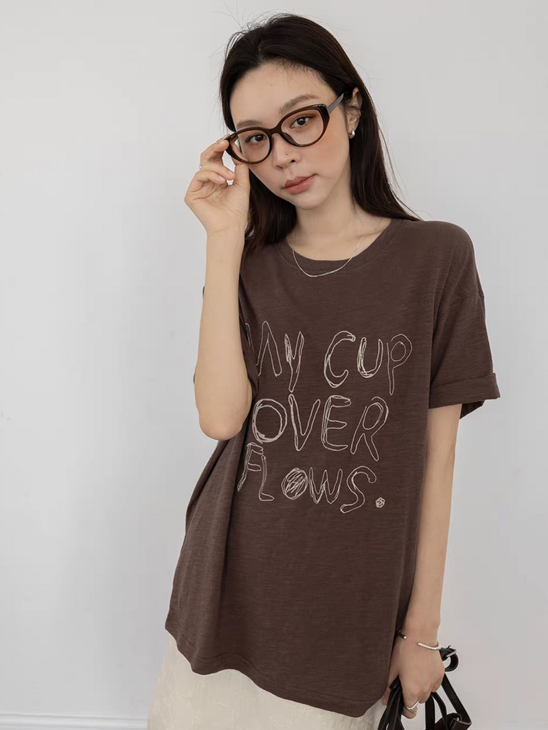 My Cup Over Flows print cotton crewneck tee 8