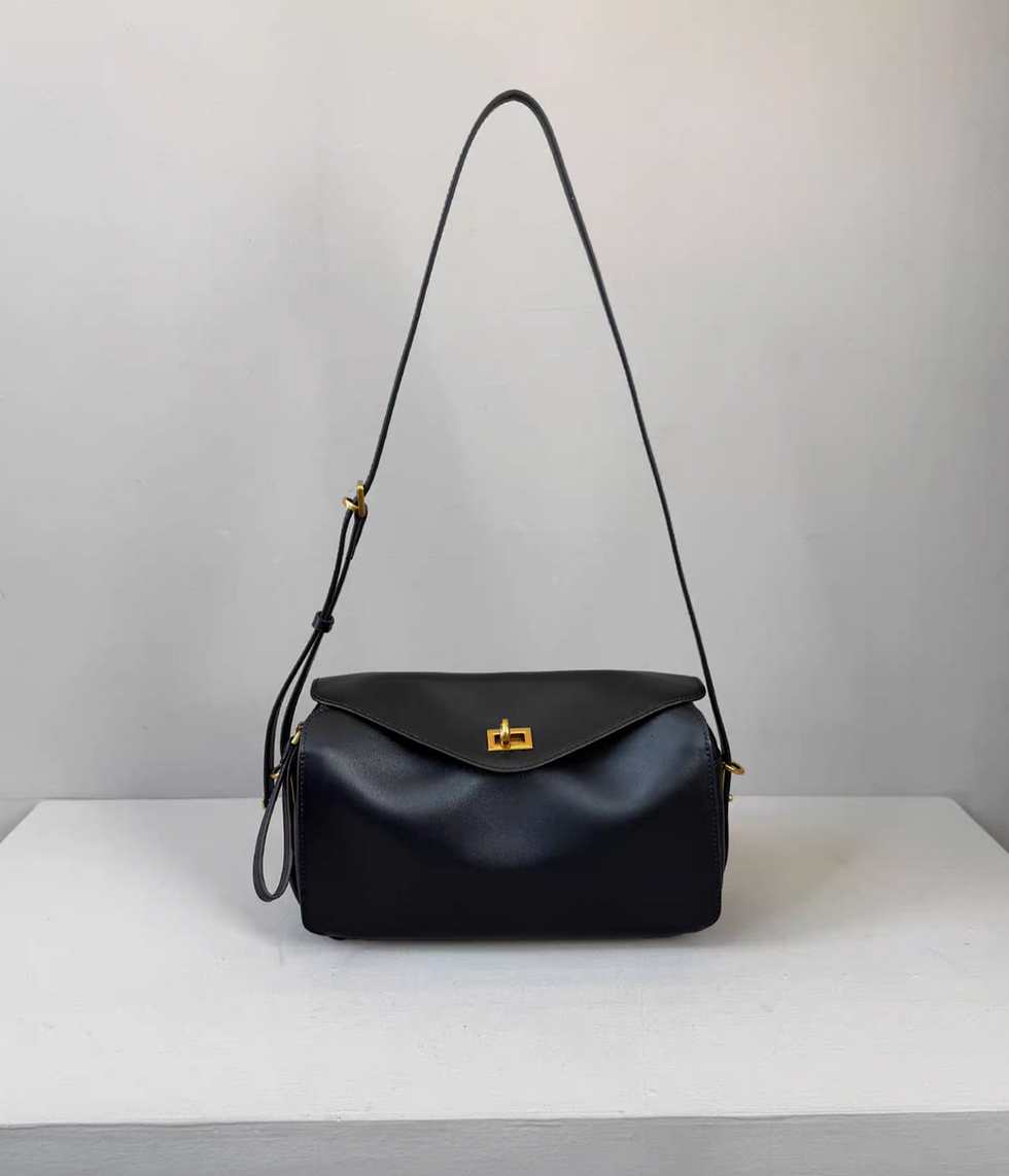 Thumbnail: Smooth calf leather twist buckle flap rodeo shoulder + crossbody bag