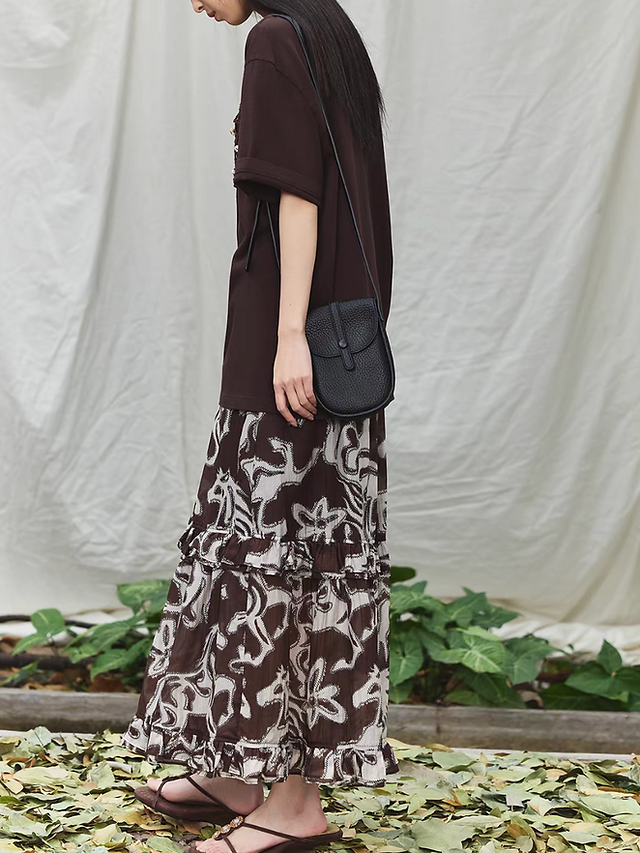 Mocha brown modal cotton crochet pocket crewneck tee 5