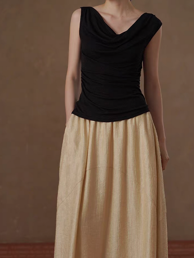 Black drape collar lyocell wool poly knitted vest 7