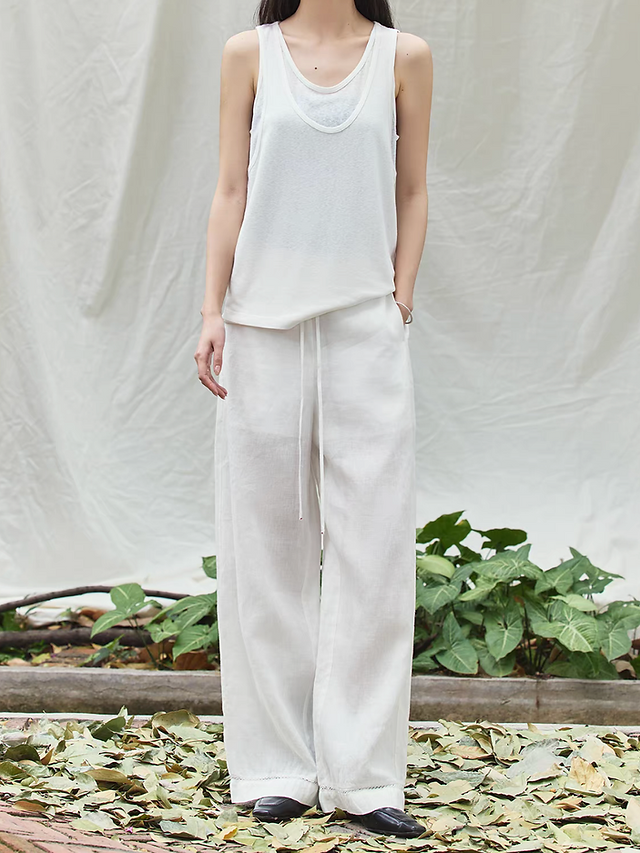 Lyocell poly linen U neck connected two pieces like vest 2