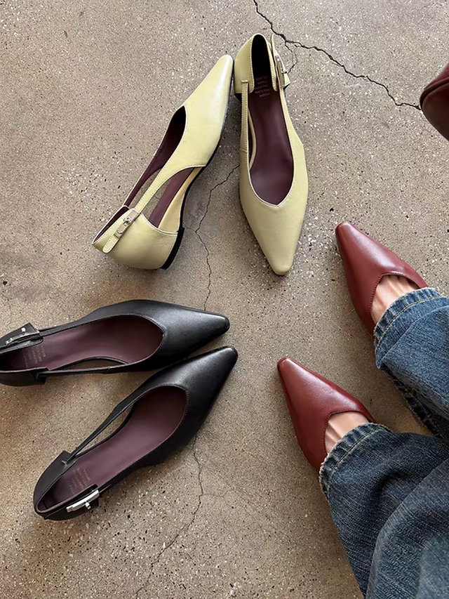 Lambskin side silver metal twist buckle pointy shoes 13