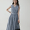 Thumbnail: V neck overlapping cotton grey white blue checker sleeveless dress