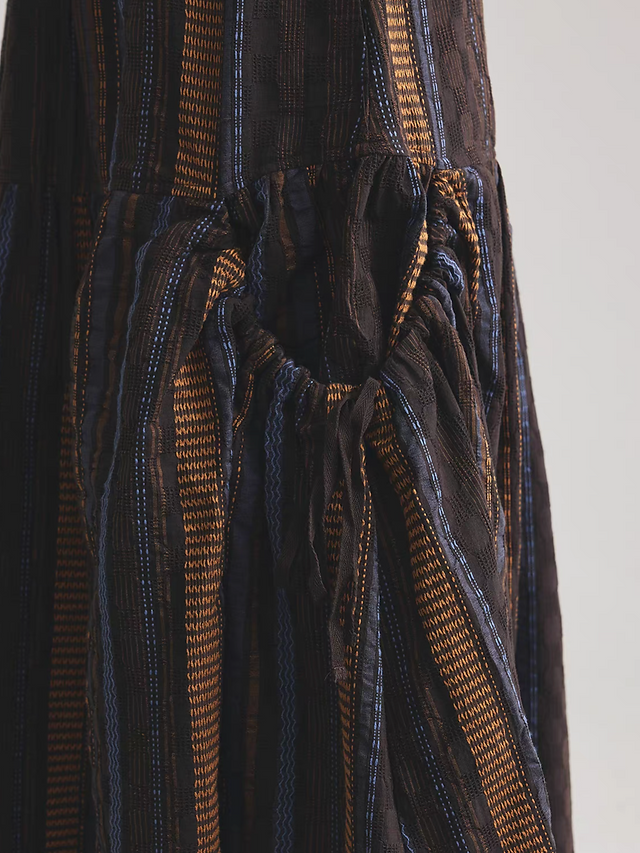 Striped embroidered mocha elasticated side pockets skirt 10