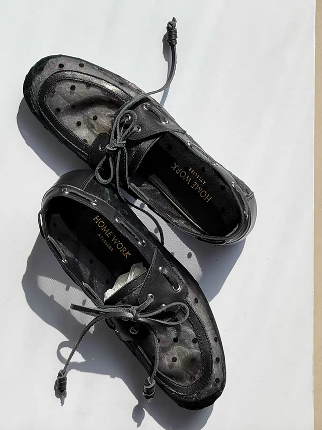 Made in Paris Italian calf skin docking sheer dottie lacing shoes 6