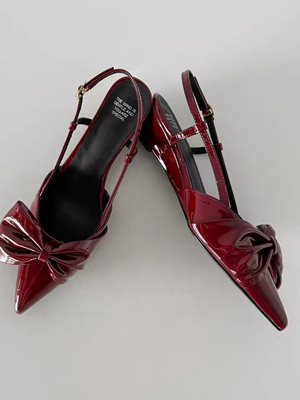 Sling back oil waxed calf leather bow pointy sandals