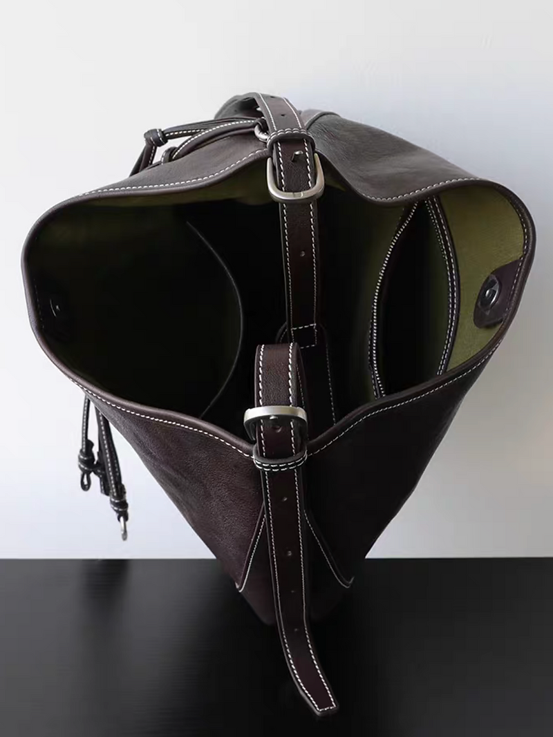White stitched calf leather saddle handle + shoulder + crossbody bag 4