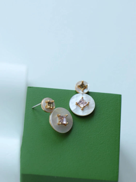 925 Silver alloy shell pink sparkles earrings  5