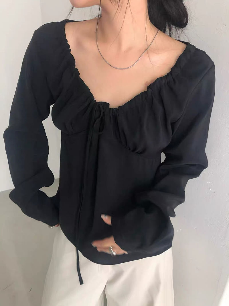 Tencel poly sheer drawstring longsleeved blouse 8