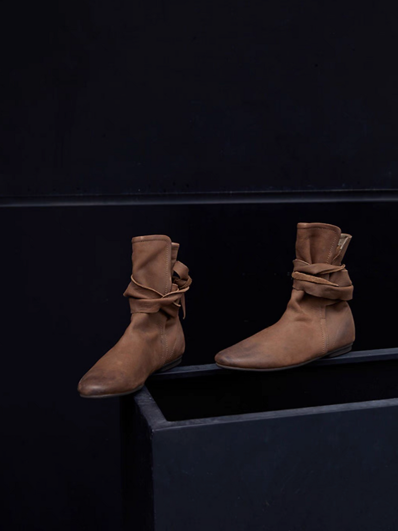 Made in Paris sheep skin ankle lacing strap ruffle boots 13
