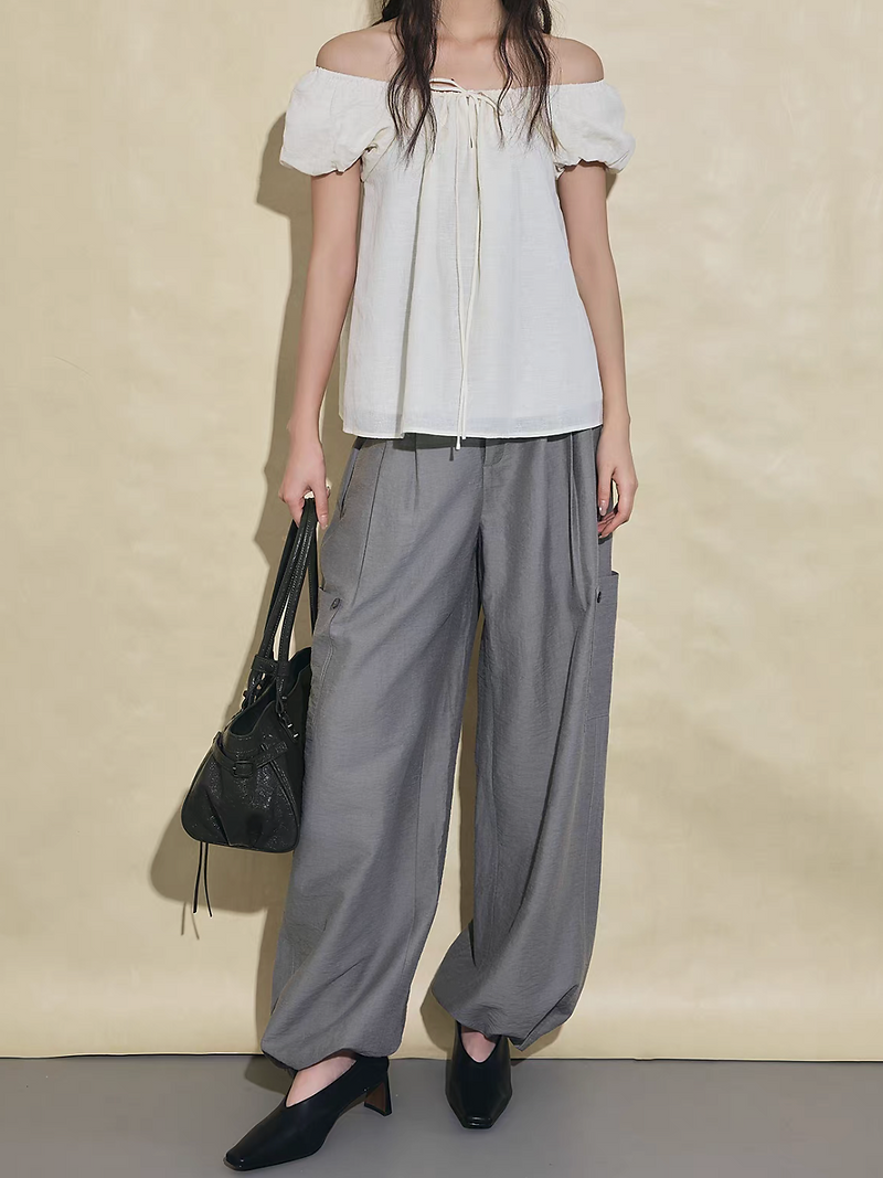 Silver grey lyocell linen rayon taper two way cargo pants 8
