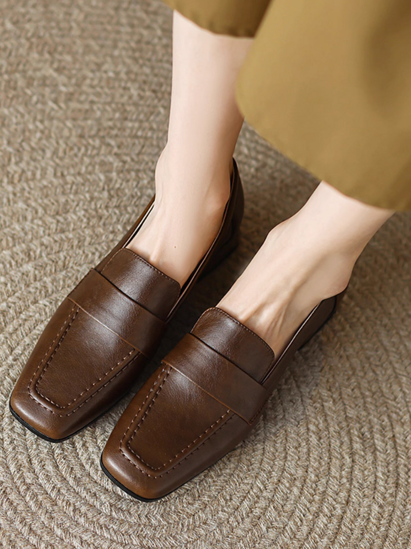 Penny saver square toe contour calf leather soft loafers 1