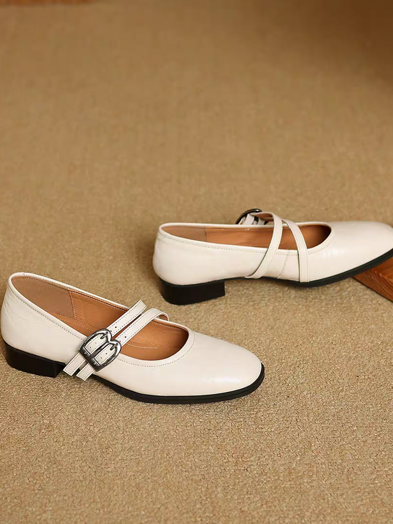 Embossed lambskin double buckles & straps Mary Janes 7