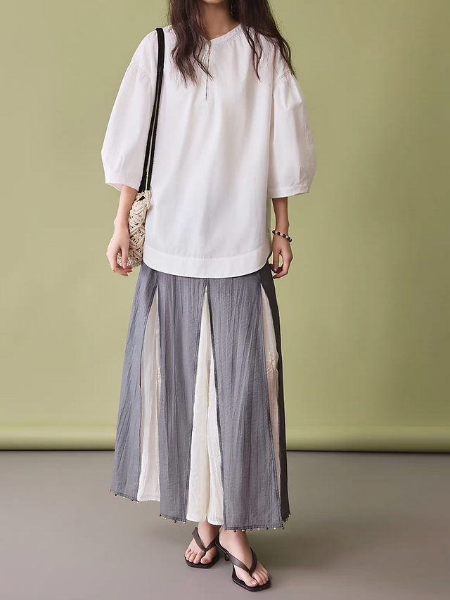 Tencel cotton rayon layered ivory embroidered docking grey beads deco skirt 7