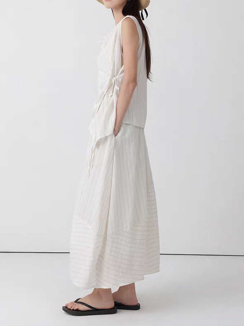 Cotton linen tencel overlapping V neck side knot vest 14