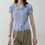 Thumbnail: Two way checker blue cotton collaratte frecnh style blouse