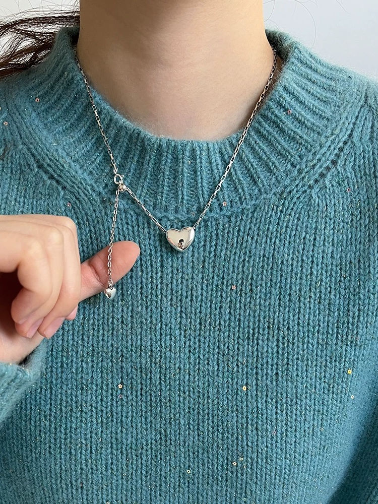 Twin hearts 925 silver drape necklace  5