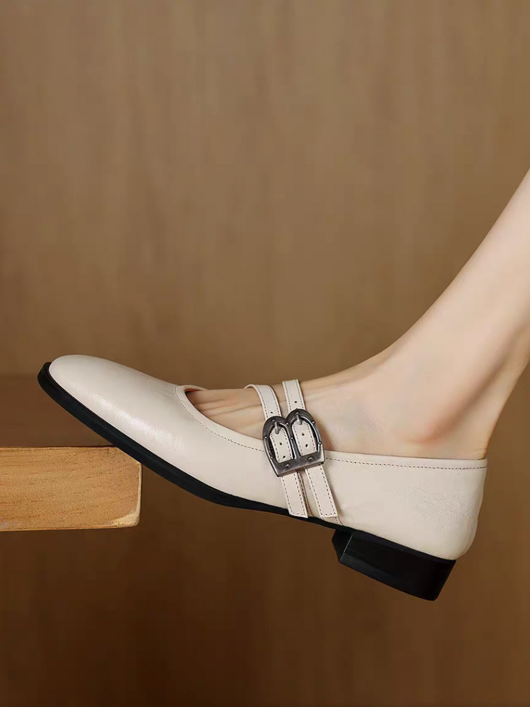 Embossed lambskin double buckles & straps Mary Janes 6