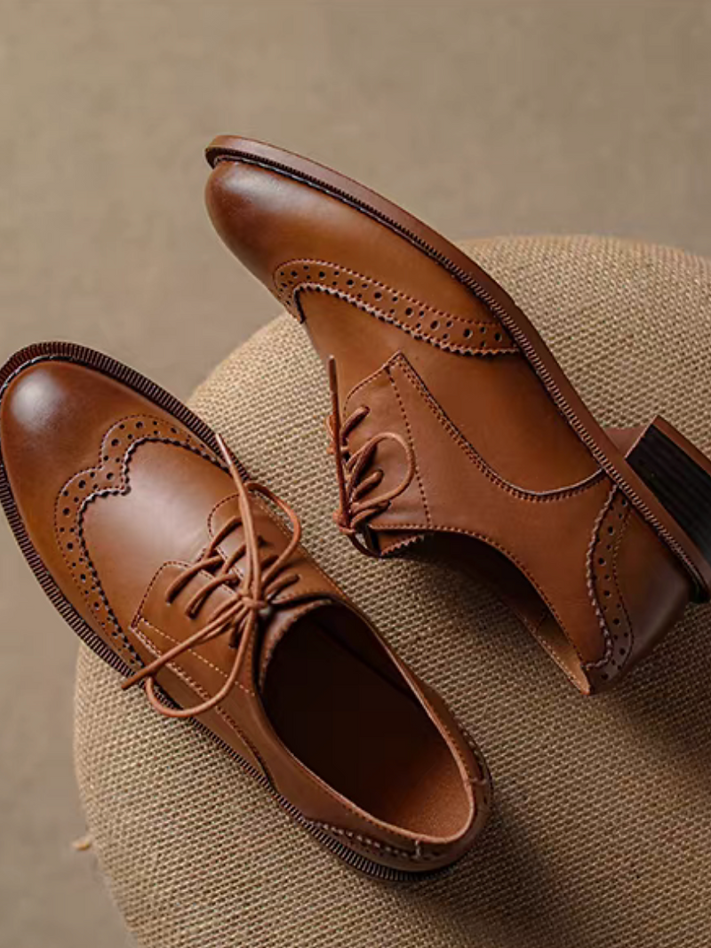 Brushed off calf leather brogue trim loafer lacing shoes 8