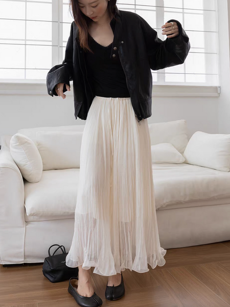 Ivory poly ruffled lined drawstring wavy trim elasticated skirt