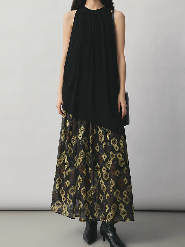 Black tencel asymmetric halter flare vest 9