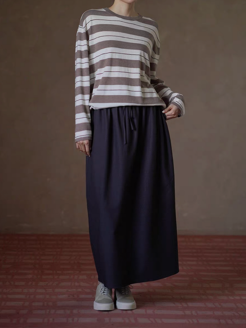 Charcoal dark blue cotton poly rayon elasticated long skirt 8
