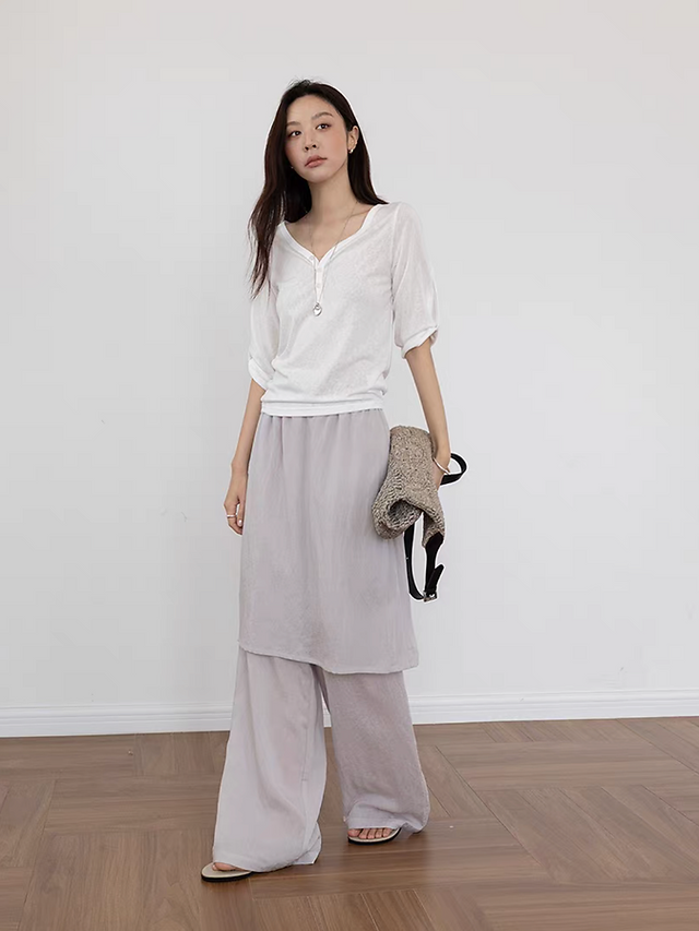 V neck buttoned strap tencel cotton two way tee 14