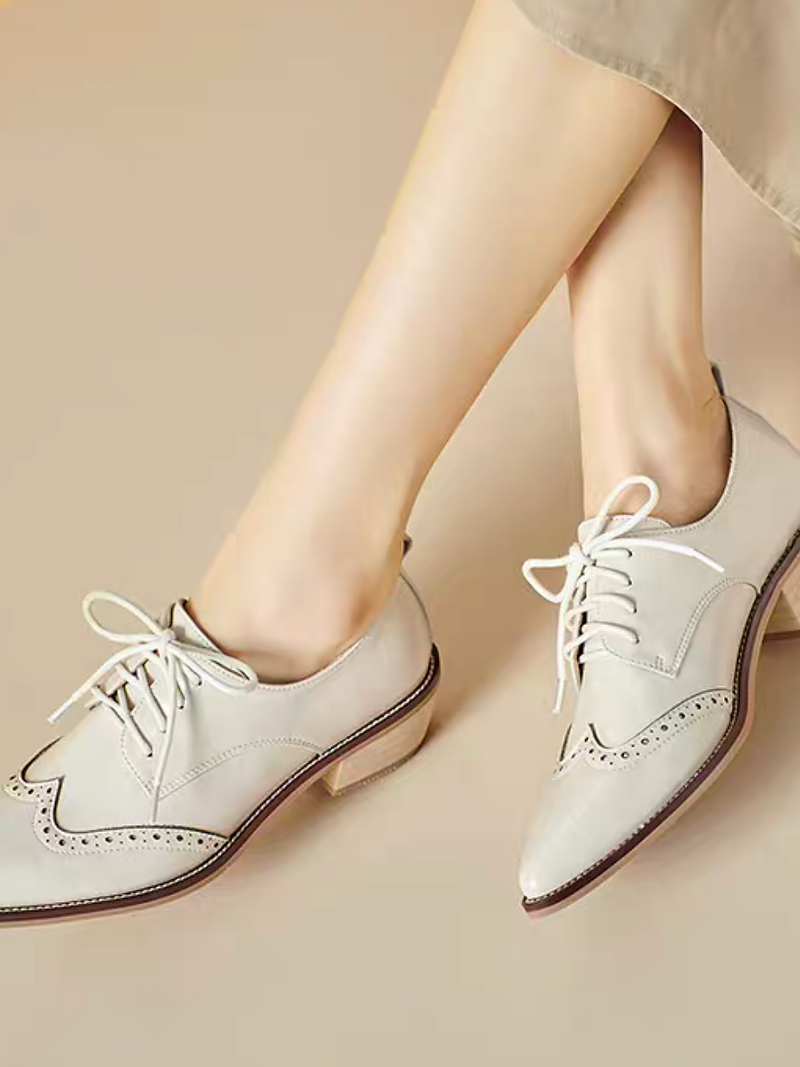 Pointy oil waxed calf leather lacing brogue shoes 7