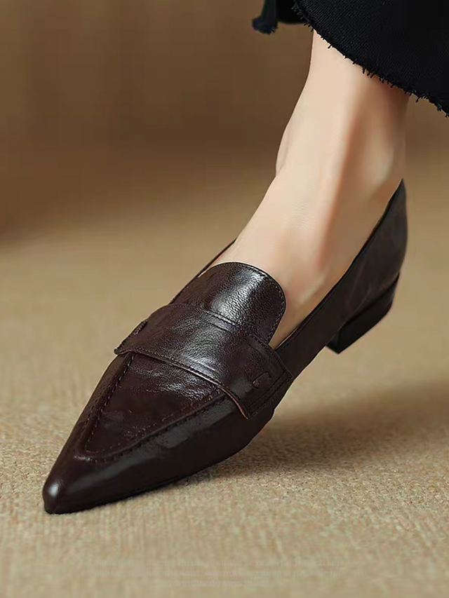 Side stitched calf leather pointy contour shoes 12