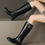 Thumbnail: Side buckle straps calf leather biker boots
